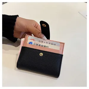 Portacarte mini da donna minimalista custodia per carte di credito portafoglio nero rosa