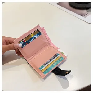 Portacarte pieghevole rosa minimalista per donna, astuccio per carte di credito in PU.