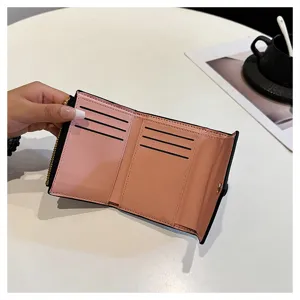 Portefeuille court femme en cuir PU tridimensionnel rose porte-carte mignon compact mode sac