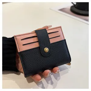 Portafoglio minimalista da donna porta carte mini in ecopelle con bottone a pressione