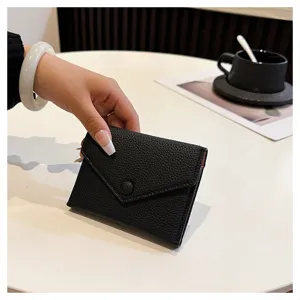Portefeuille court pliable en cuir PU noir porte-monnaie minimaliste mignon pour femmes