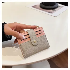 Portacarte compatto rosa e grigio da donna mini portafoglio minimalista astuccio chic
