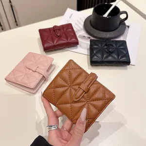 Donna corto PU pelle portafoglio moda trapuntato portamonete minimalista portacarte