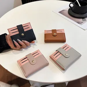 Mini Porta Carte di Credito da Donna Portafoglio Sottile in Pelle PU Colore a Contrasto Custodia per Documenti Piccola Borsa
