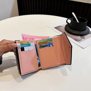 Portefeuille court pliable en cuir PU pour femme porte-monnaie enveloppe mignon avec fentes