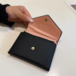 Portefeuille court en cuir PU pour femmes, joli design pliable enveloppe, porte-monnaie.