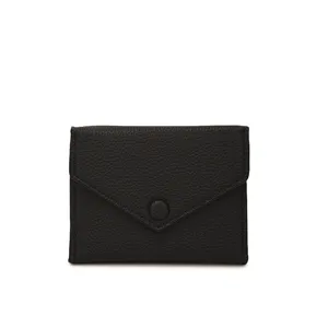 Petit portefeuille court en cuir PU noir pour femme, porte-monnaie enveloppe mignon et chic.
