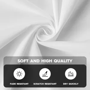 Witte polyester tafelkleed detail met kleurvast, krasbestendig en snel drogend materiaal.