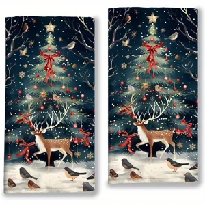 Asciugamano da cucina stampato natalizio albero festa cervo design morbido assorbente pulizia