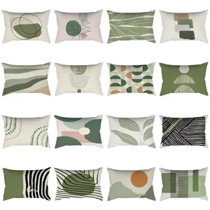 Nordic Green Plant Leaves Geometric Pattern Decorative Lumbar Pillowcase Sofa Cushion Cover