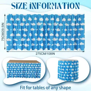 Blue sky and white clouds table skirt digital print rectangular party table decoration.