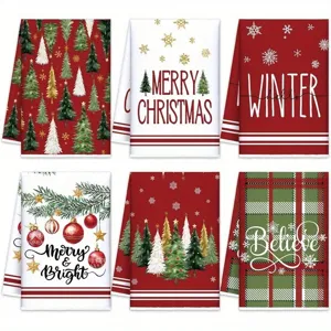 Set di 6 strofinacci da cucina natalizi panni decorativi festivi rossi e verdi