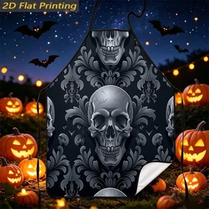 Halloween skull print kitchen apron, gothic damask pattern, waterproof and anti-fouling.