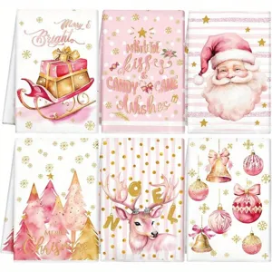Set di strofinacci da cucina di Natale rosa oro asciugamano festivo pulizia casa