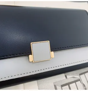 Portafoglio lungo da donna in ecopelle colore a contrasto pochette con chiusura quadrata