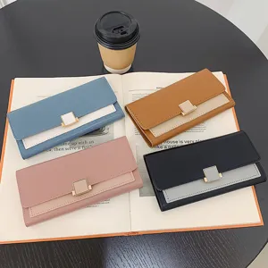 Portafoglio Lungo da Donna in Pelle PU Piegato in Tre Grande Capacità Pochette Impermeabile Minimalista Porta Carte