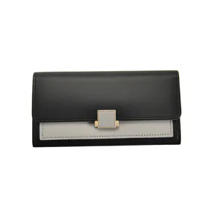 Portafoglio lungo da donna elegante in ecopelle con blocco di colore e scomparti per carte