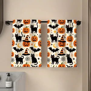 Halloween zwarte kat pompoen microvezel hangende handdoek badkamer keuken feestelijke decoratie