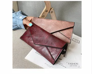 Women long soft leather wallet retro fashion envelope clutch purse large capacity handbag