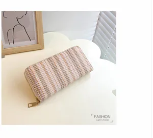 Dames lange tweed rits portemonnee clutch kaarthouder portemonnee mode accessoire stijl