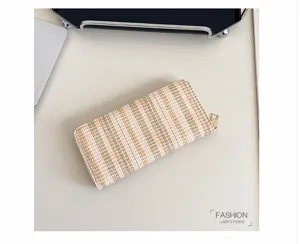 Modieuze Dames Geweven Textuur Lange Rits Portemonnee Chique Clutch Handtas Tas