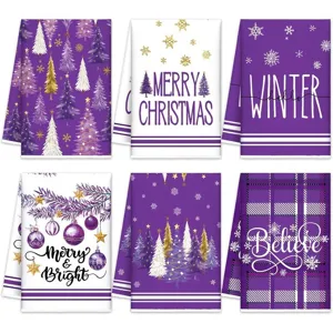 Set strofinacci cucina natale viola bianco inverno fiocco albero asciugamani decorazione