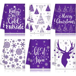 Set strofinacci cucina Natale, panno piatti viola bianco, tovagliolo pulizia invernale.
