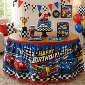 Rennwagen Geburtstag Party Tischrock wasserdicht Polyester Tischdecke Dekoration 1Stk