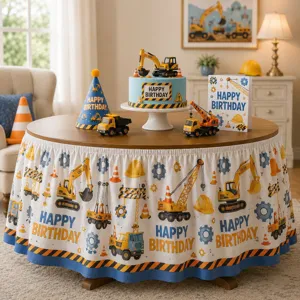 Baustelle Geburtstag Tischdecke Wasserdicht Polyester Runde Tischuhr Party Dekoration