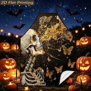 Halloween printed kitchen apron, festive skeleton home cooking sleeveless dustproof protective