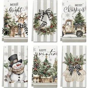Set di strofinacci da cucina di Natale con motivi rustici per decorazione festiva.