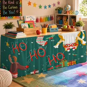 Christmas waterproof polyester table skirt festive holiday party decor table cover tablecloth