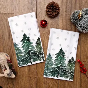 Weihnachten Mikrofaser Küchentuch Set mit Tannenbaum Muster, saugfähiges Spültuch für Feiertage.