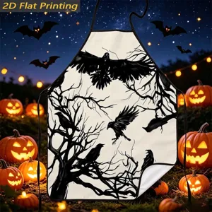 Halloween kitchen apron with scary crow and spooky tree print, waterproof and dustproof.