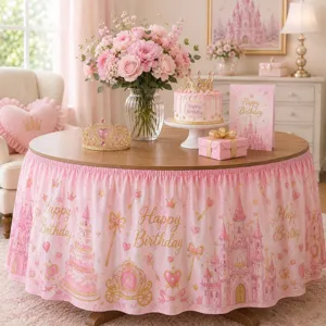 Rosa Prinzessin Geburtstag Party Tischdecke runder Tisch Rock mit Schloss und Krone