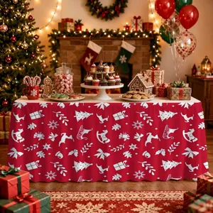 Christmas tablecloth red holiday table skirt festive home decor party decoration new