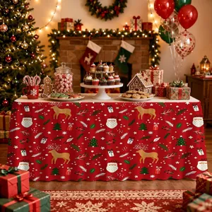 Christmas table skirt waterproof festive holiday red decoration for dining table or coffee table.