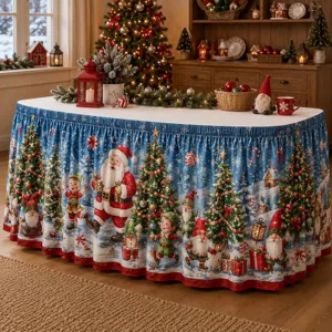 Weihnachtstischrock mit festlichem Weihnachtsmann und Tannenbaum Druck für Party.