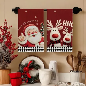 Weihnachten Mikrofaser Küchentuch Detail, festlicher Weihnachtsmann und Rentier Druck.