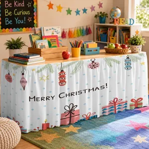 Christmas table skirt waterproof holiday party decoration polyester fabric festive cover