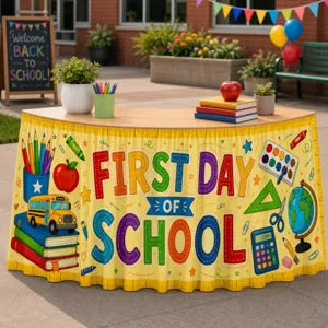 First day of school table skirt colorful classroom decoration party supplies fabric new