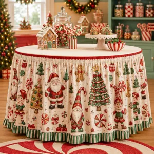 Weihnachtstischrock Weihnachtsfeier runde Tischdecke festlicher Weihnachtsmann Druck Deko