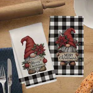 Weihnachts Küchentücher Set Mikrofaser Spültücher Weihnachtswichtel Karo Geschirrtücher