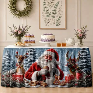 Christmas table skirt holiday waterproof polyester decorative dining table cover for party setup.