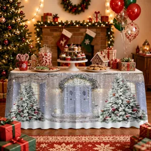 Christmas table cloth waterproof winter tree print holiday party dining room decoration
