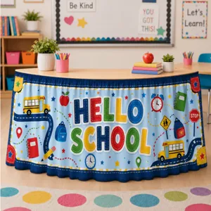 Back to school table skirt classroom decoration and party supplies for kids school events.