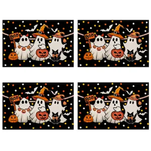 Halloween placemat table mat linen autumn spooky ghosts pumpkins party home decor detail view