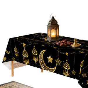 Arabic Middle East style waterproof tablecloth with gold moon and lantern pattern for home.
