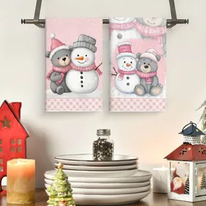 Weihnachten Mikrofaser Küchentuch Set, süßer Bär und Schneemann Druck Geschirrtuch für Fest.
