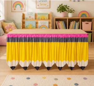 Back to school pencil table skirt classroom decoration party supplies children school